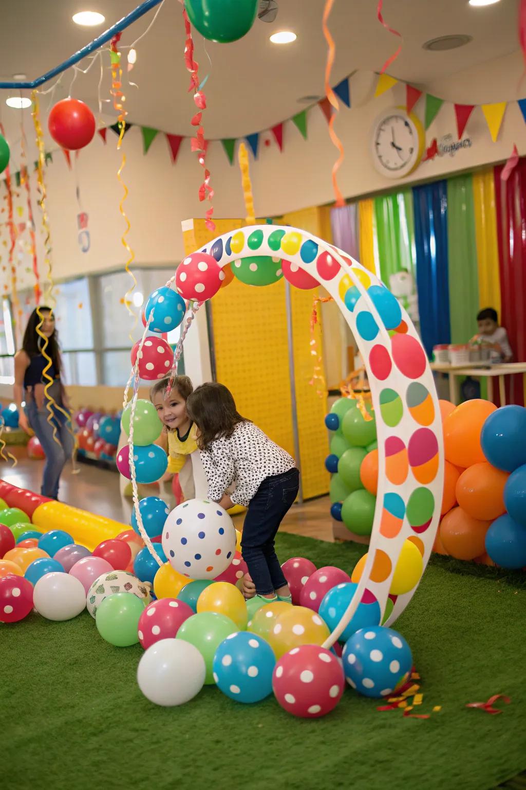 Polka dots add a fun and playful element to balloon hoops.