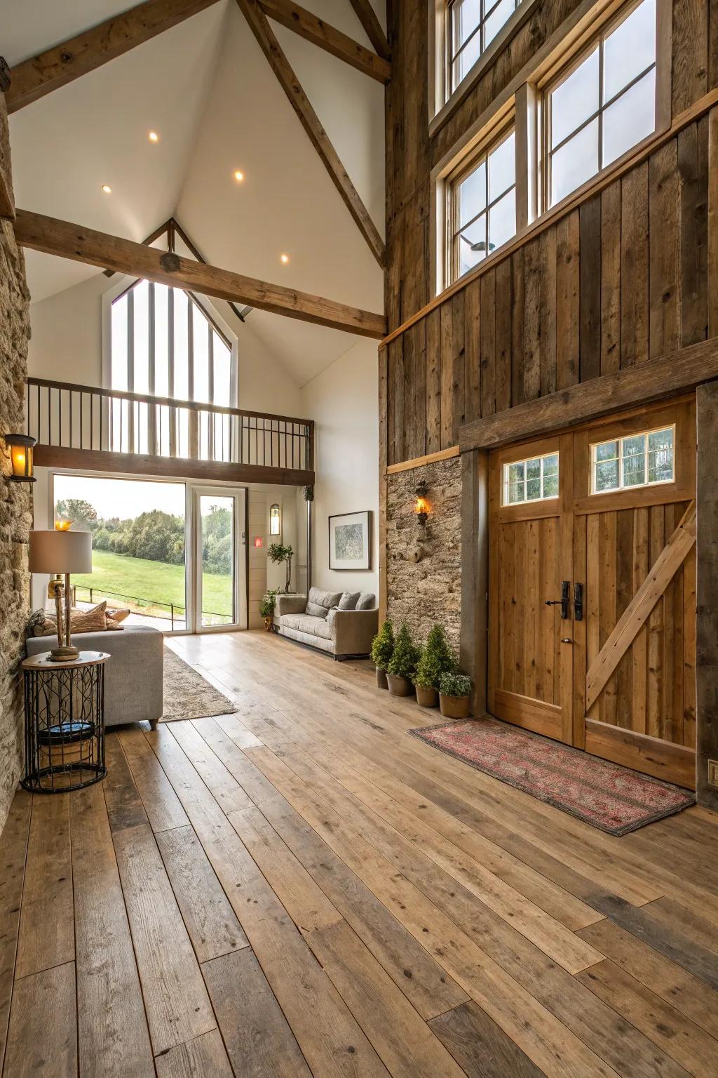 Salvaged wood introduces warmth and individuality.