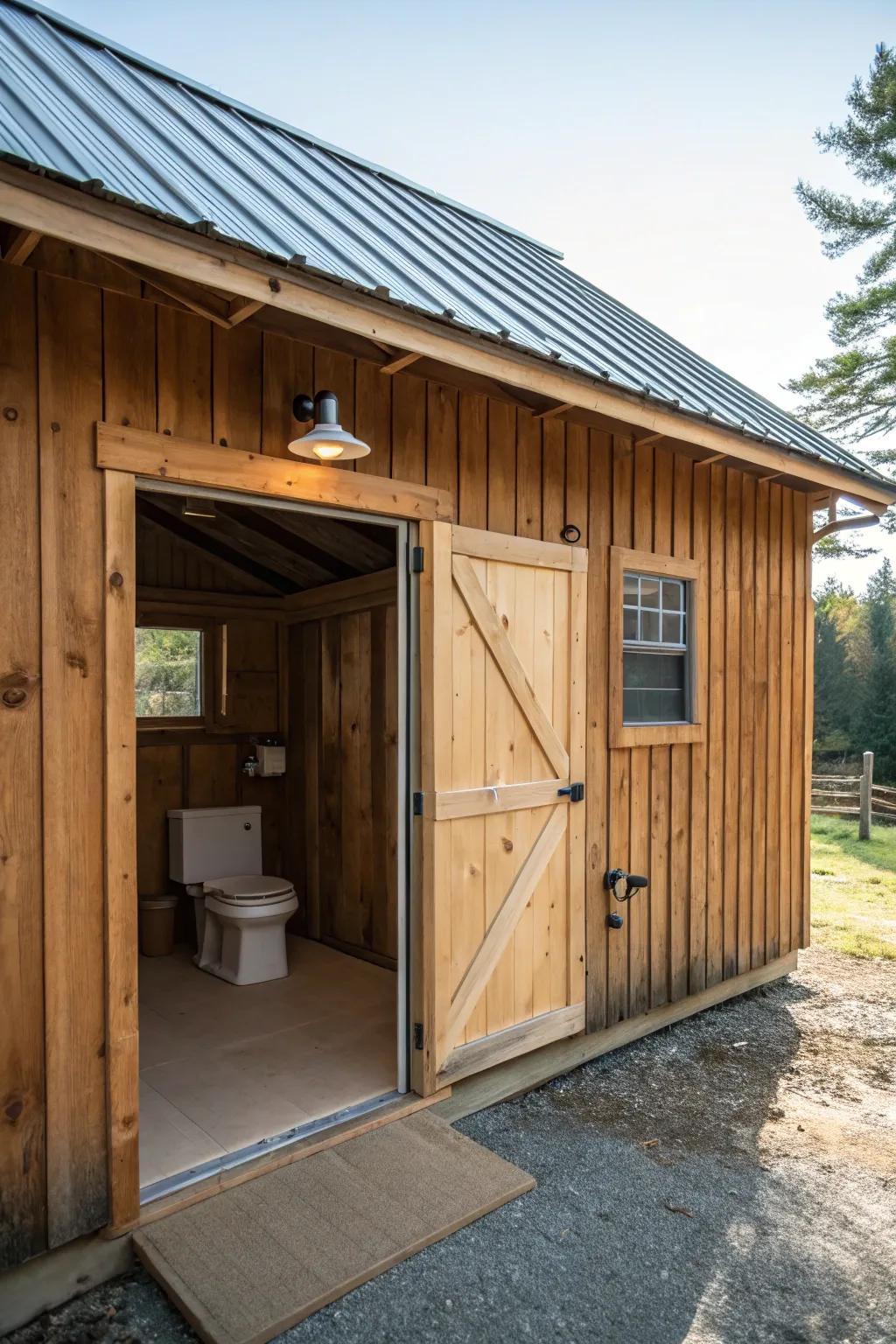 A small bathroom makes this barn garage easier to use.