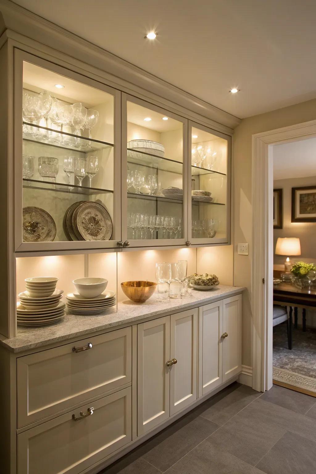 Display door cabinets introduce elegance and openness to your area.