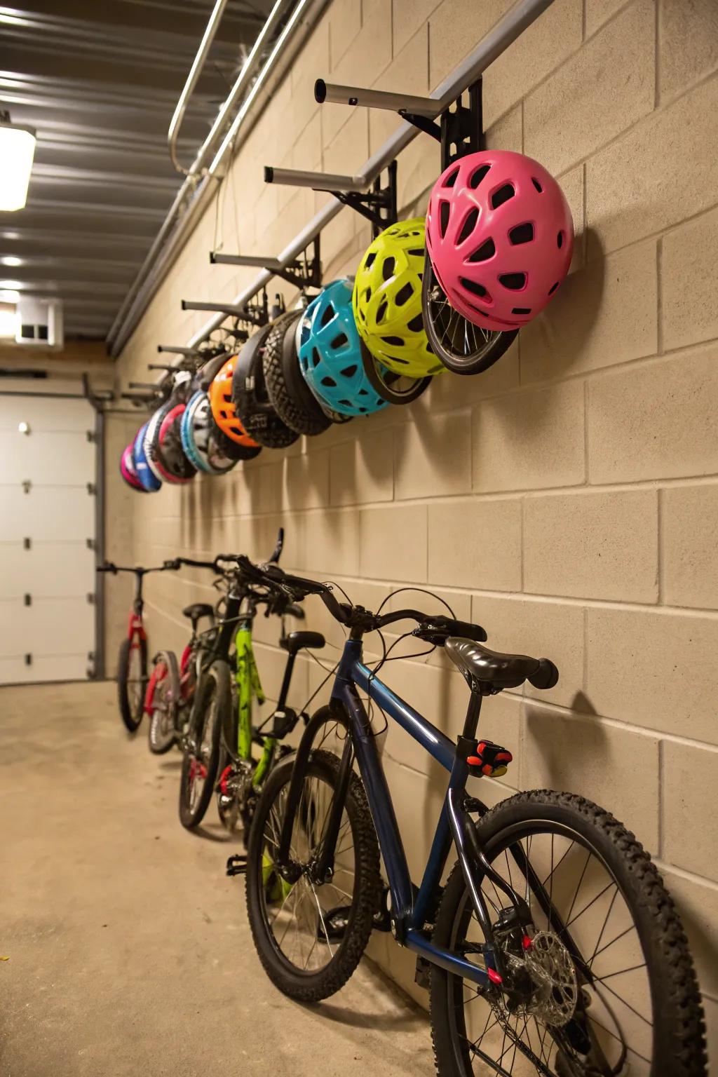 Vertical cycle storage maximizes floor area.