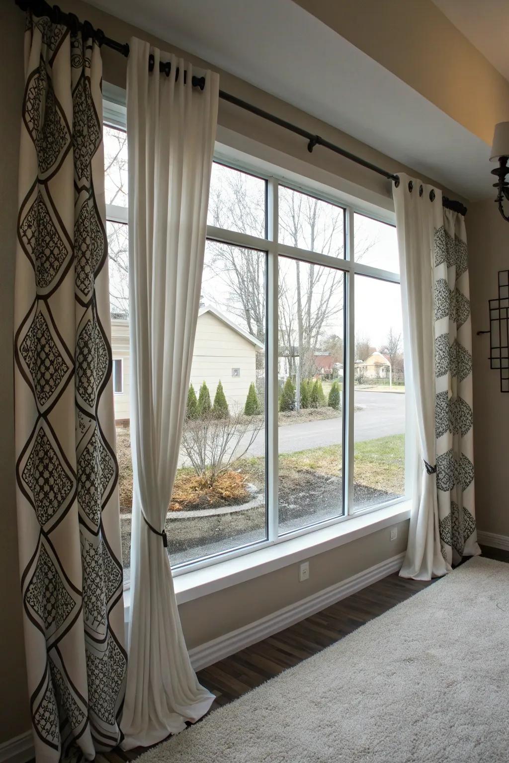 Asymmetrical drapes add a modern, artistic flair.