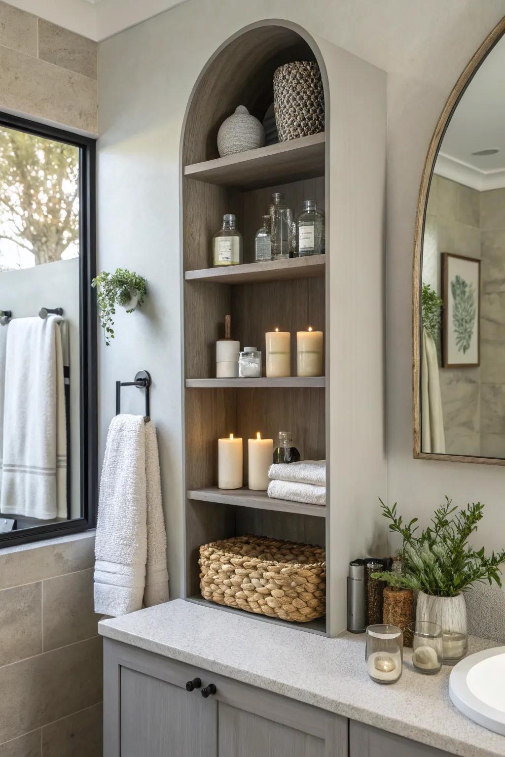 Wall shelves offer style and storage.