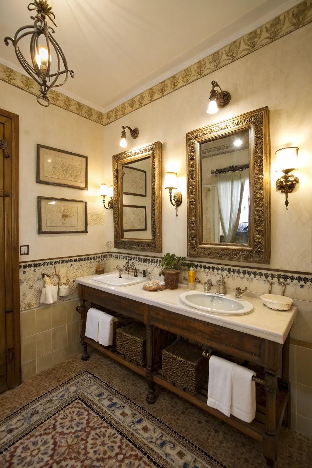 A bathroom where vintage elements blend with modern design, creating a timeless appeal.