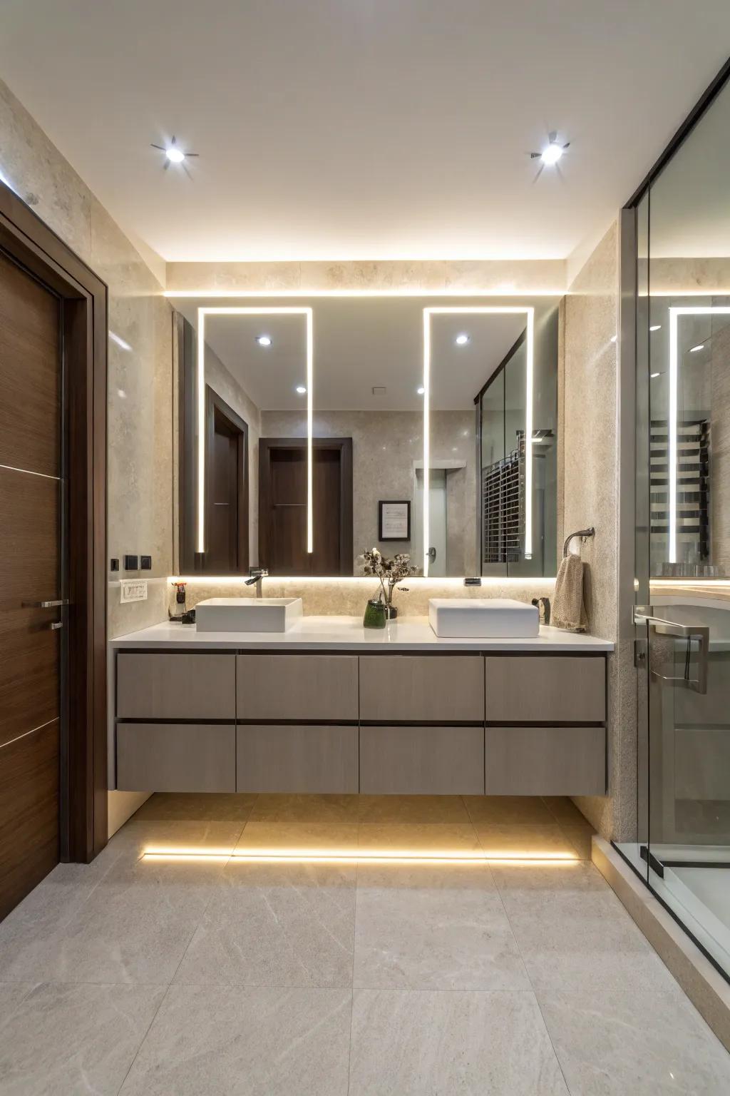 High-tech lighting lets you change the mood of your bathroom in many ways.