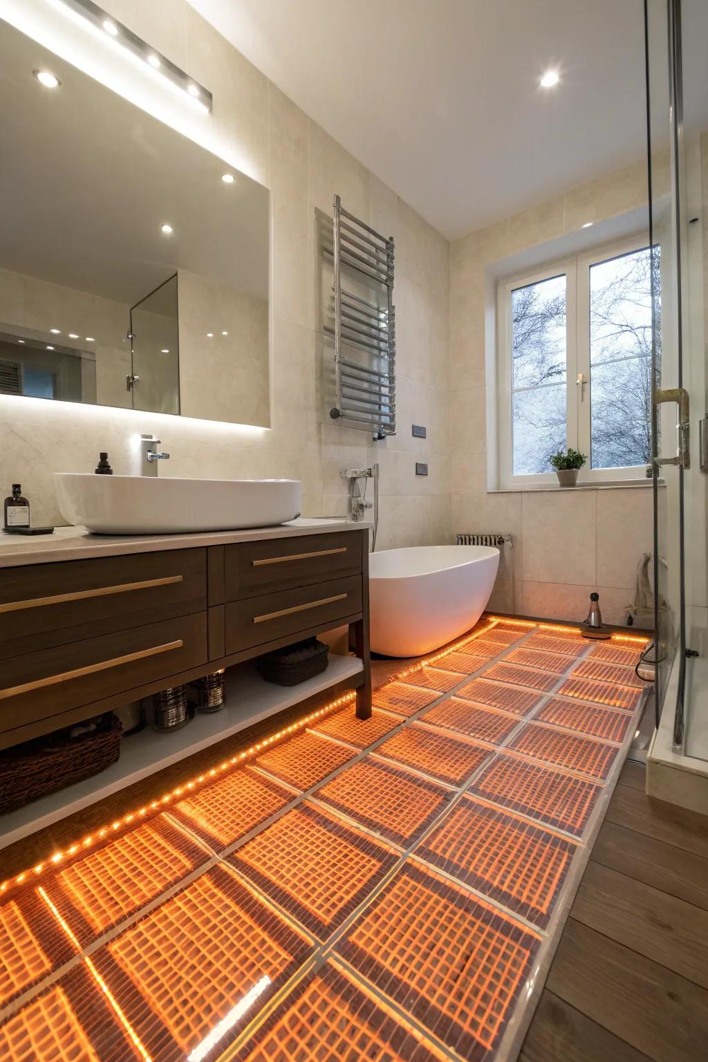A heated ground surface delivers luxurious comfort within your bathroom.