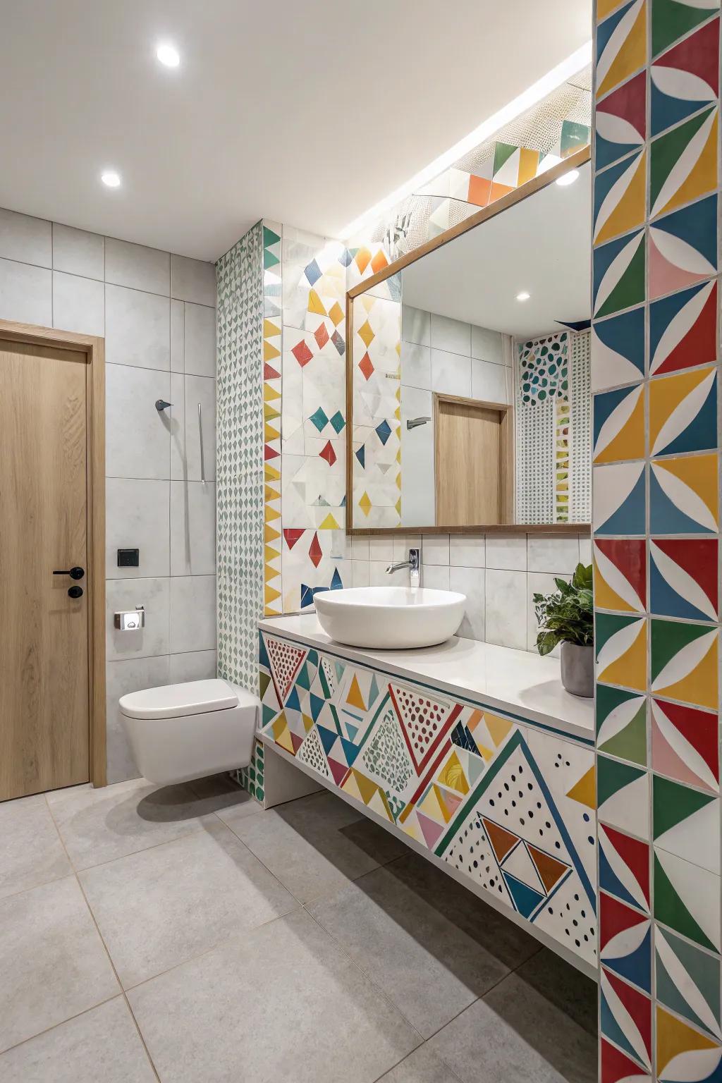 Angular trims add a modern edge to bathroom decor.