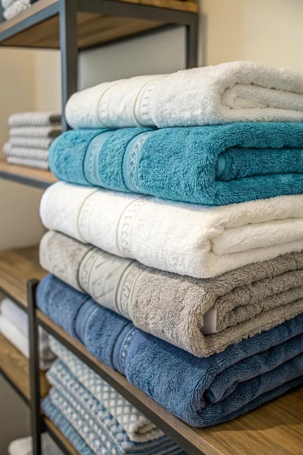 Showcase luxury with a stacked arrangement of towels.