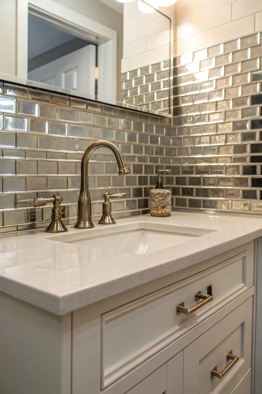 Metallic tiles bring a touch of glamour and shine.