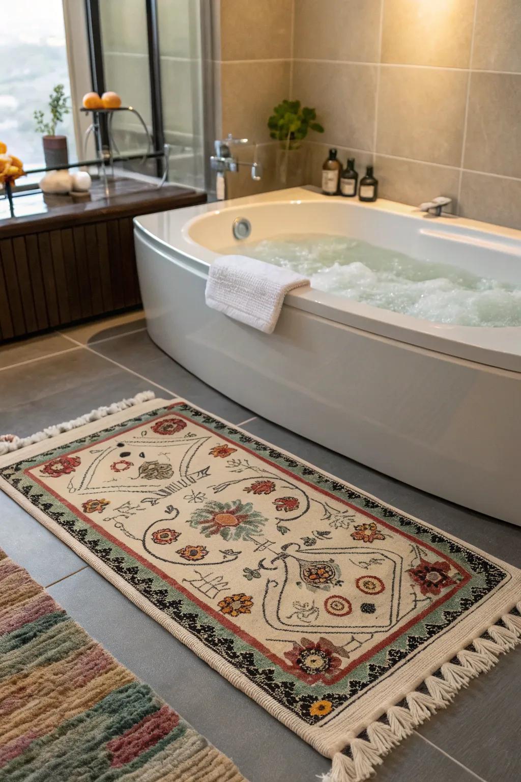Rugs add texture and warmth to your bathroom space.