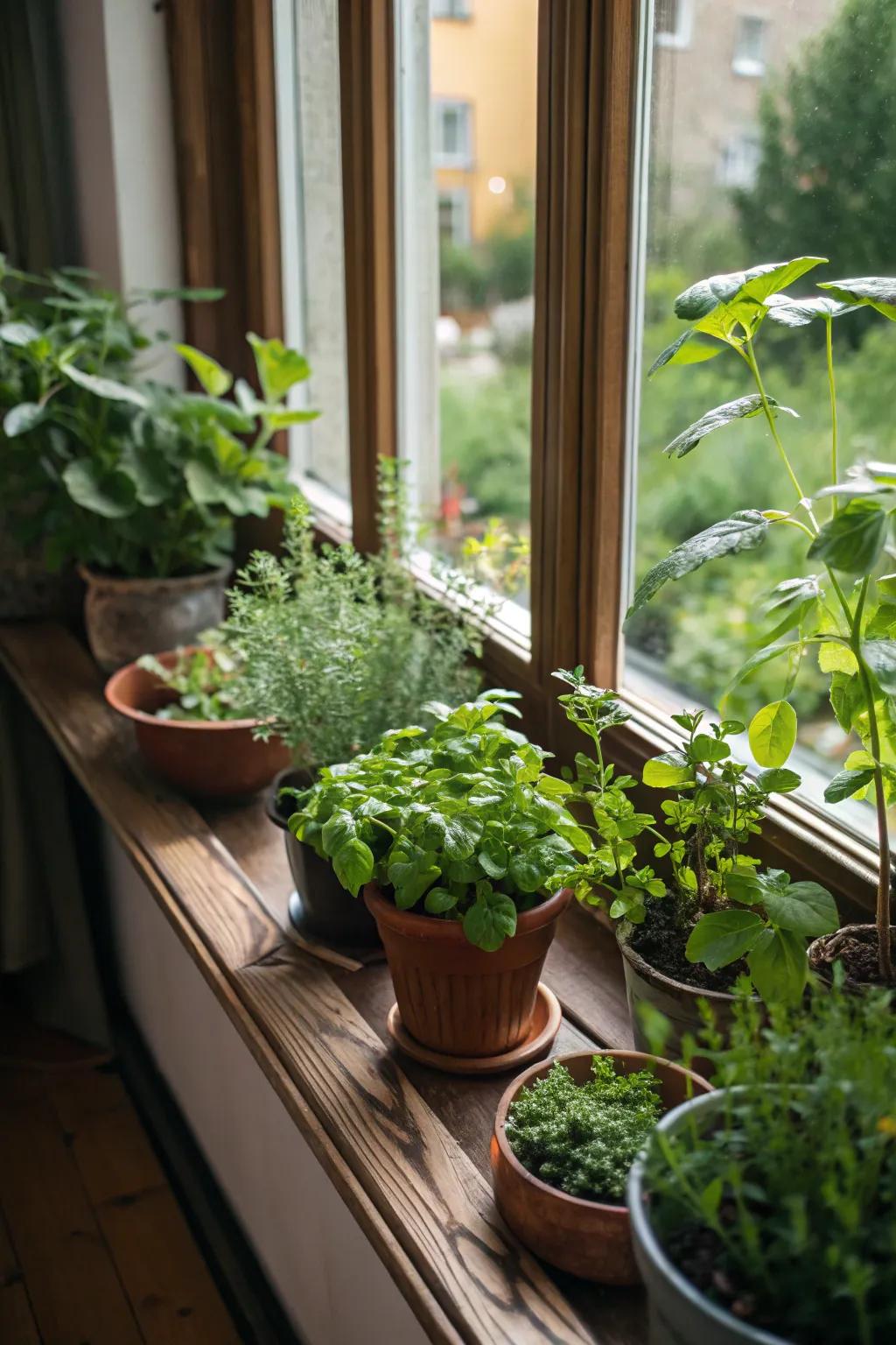 An indoor garden adds both beauty and practicality to your bay window.