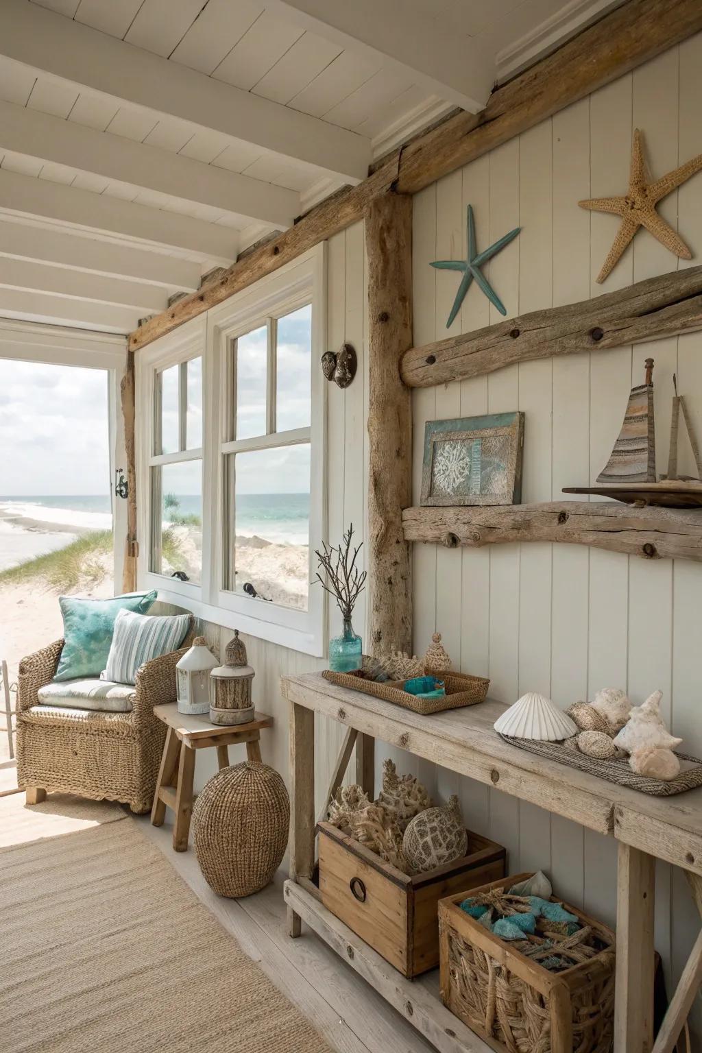 Marine wood decor that adds a natural and artistic touch to the space.