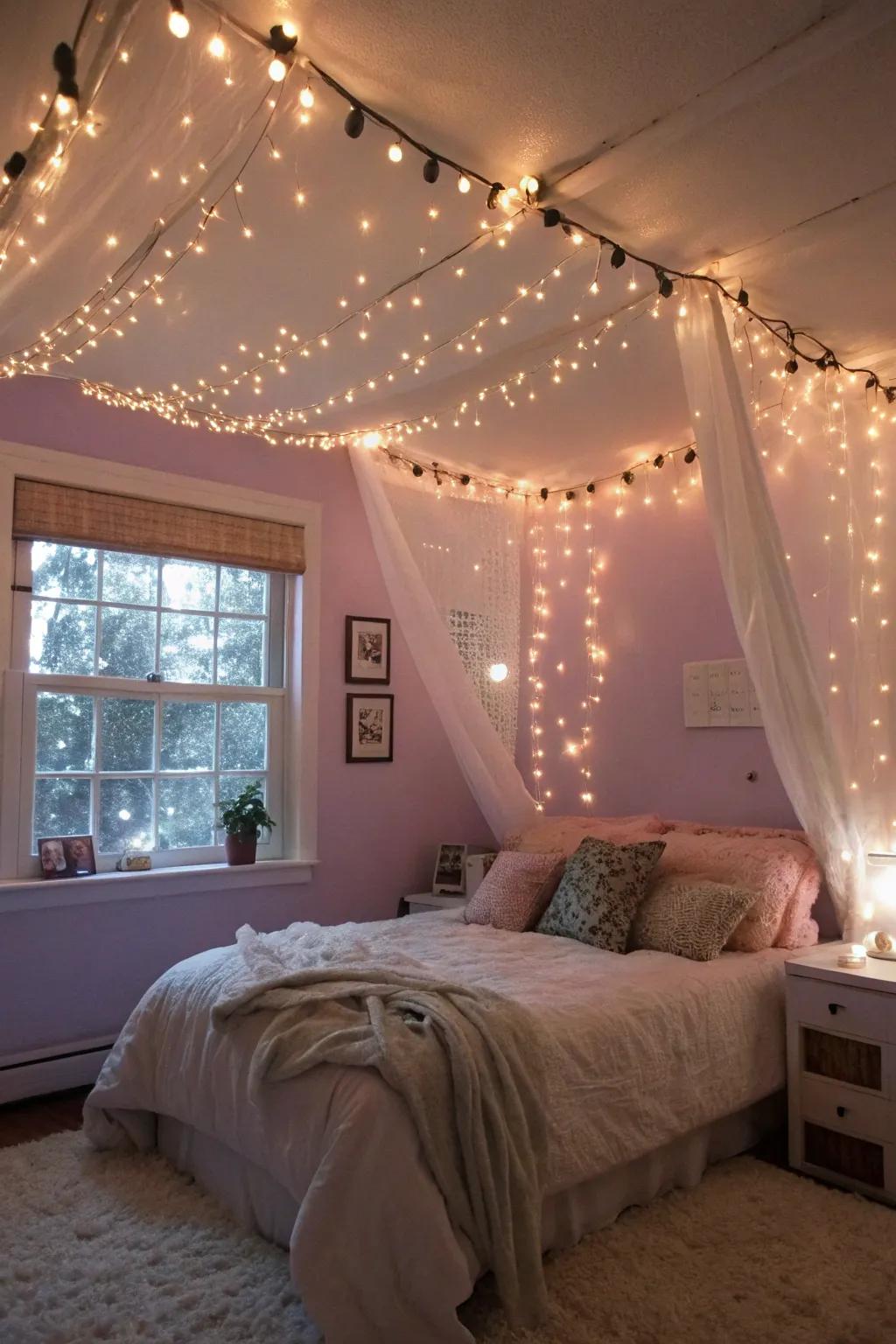 Twinkling lights cast a magical, dreamy aura over any bedroom.
