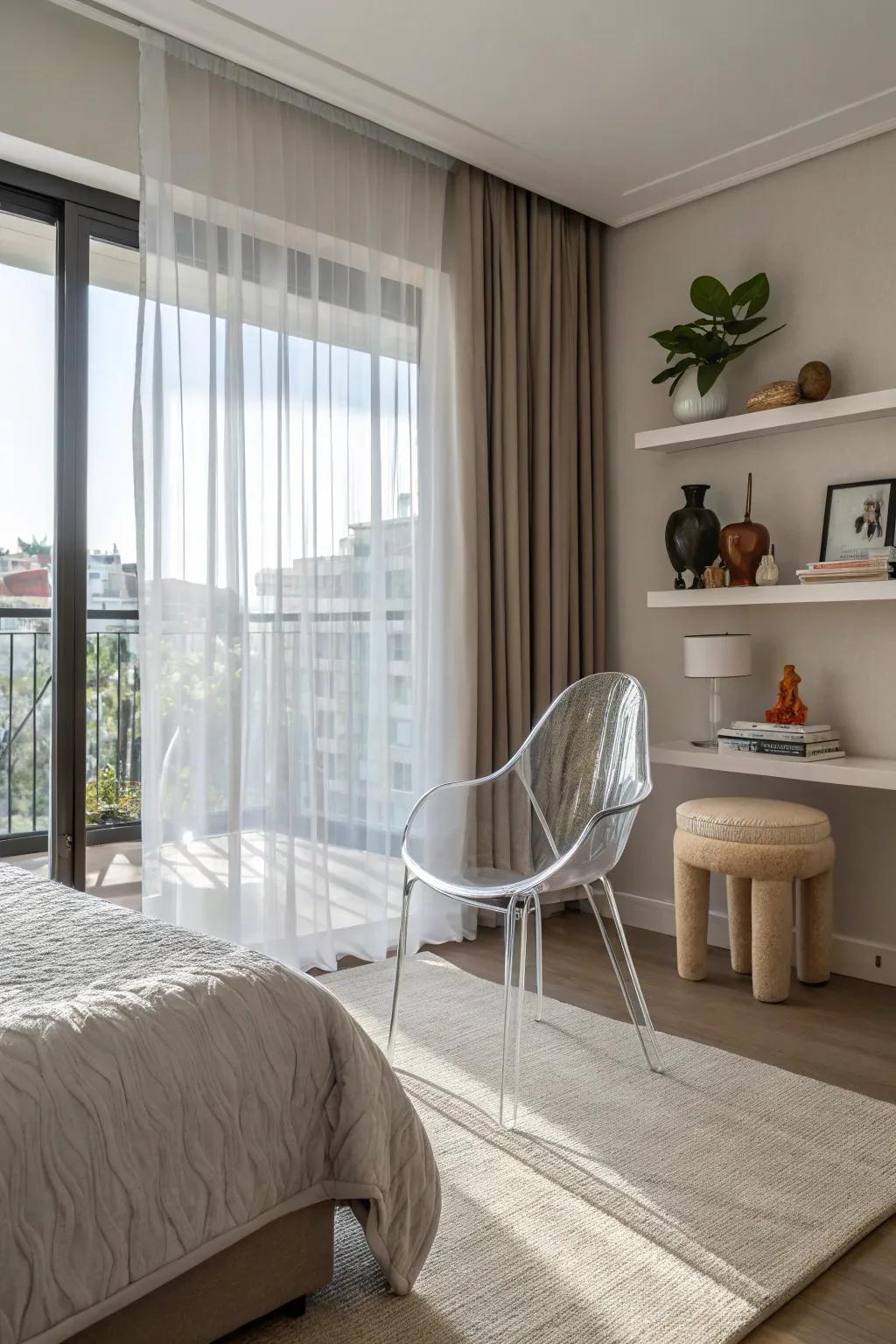 Transparent chairs create an open feel.