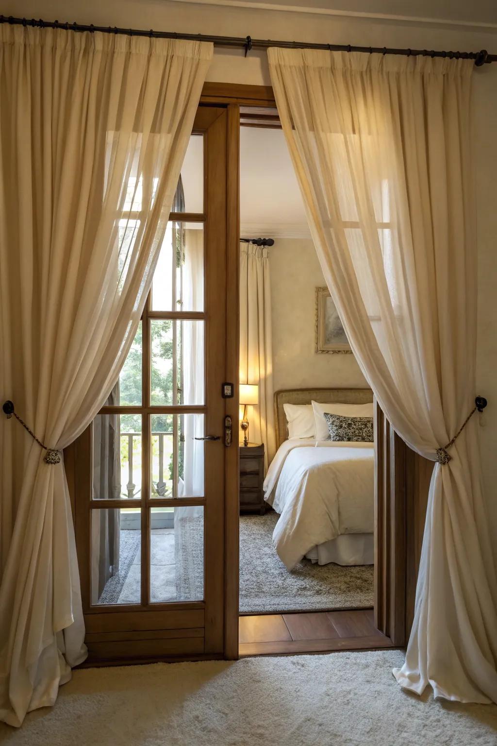 Drape partitions add elegance and a gentle touch to your bedroom's entryway.