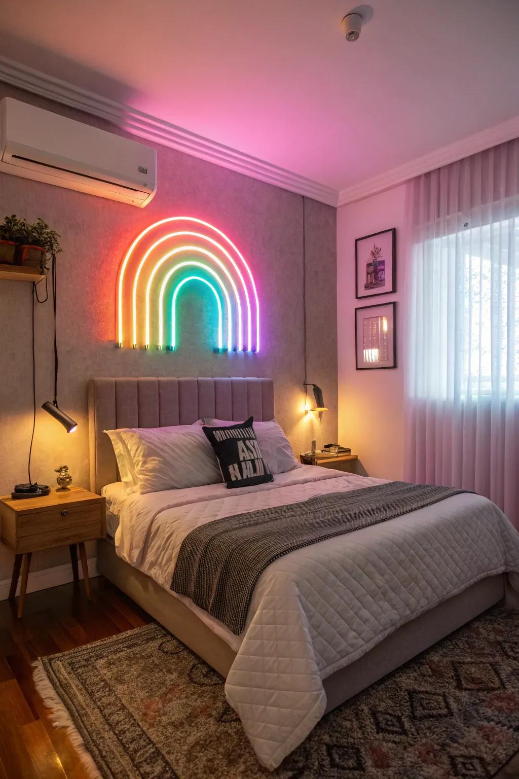 Neon lights give any bedroom a striking splash of color.