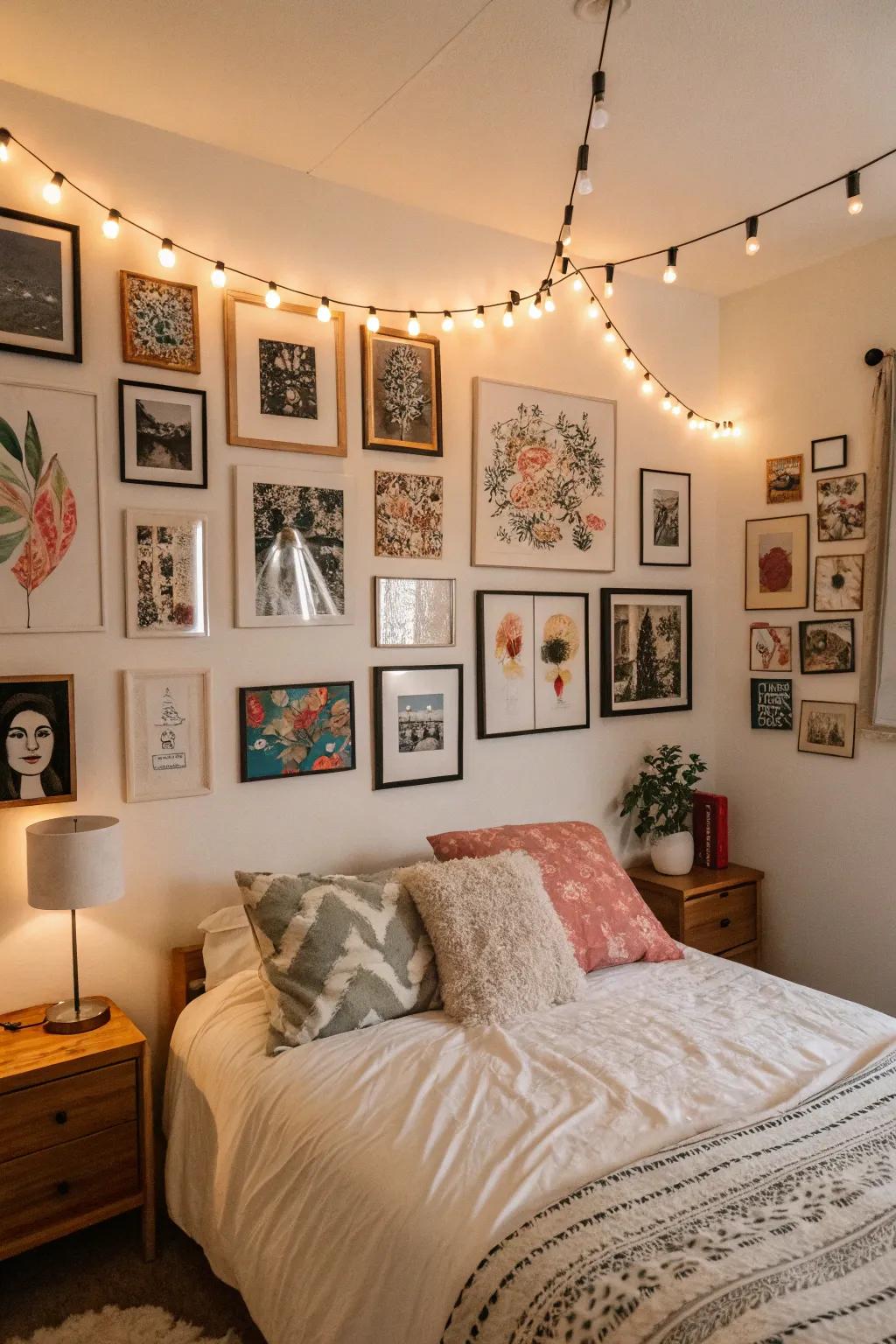Gallery walls give a lively and personal touch.