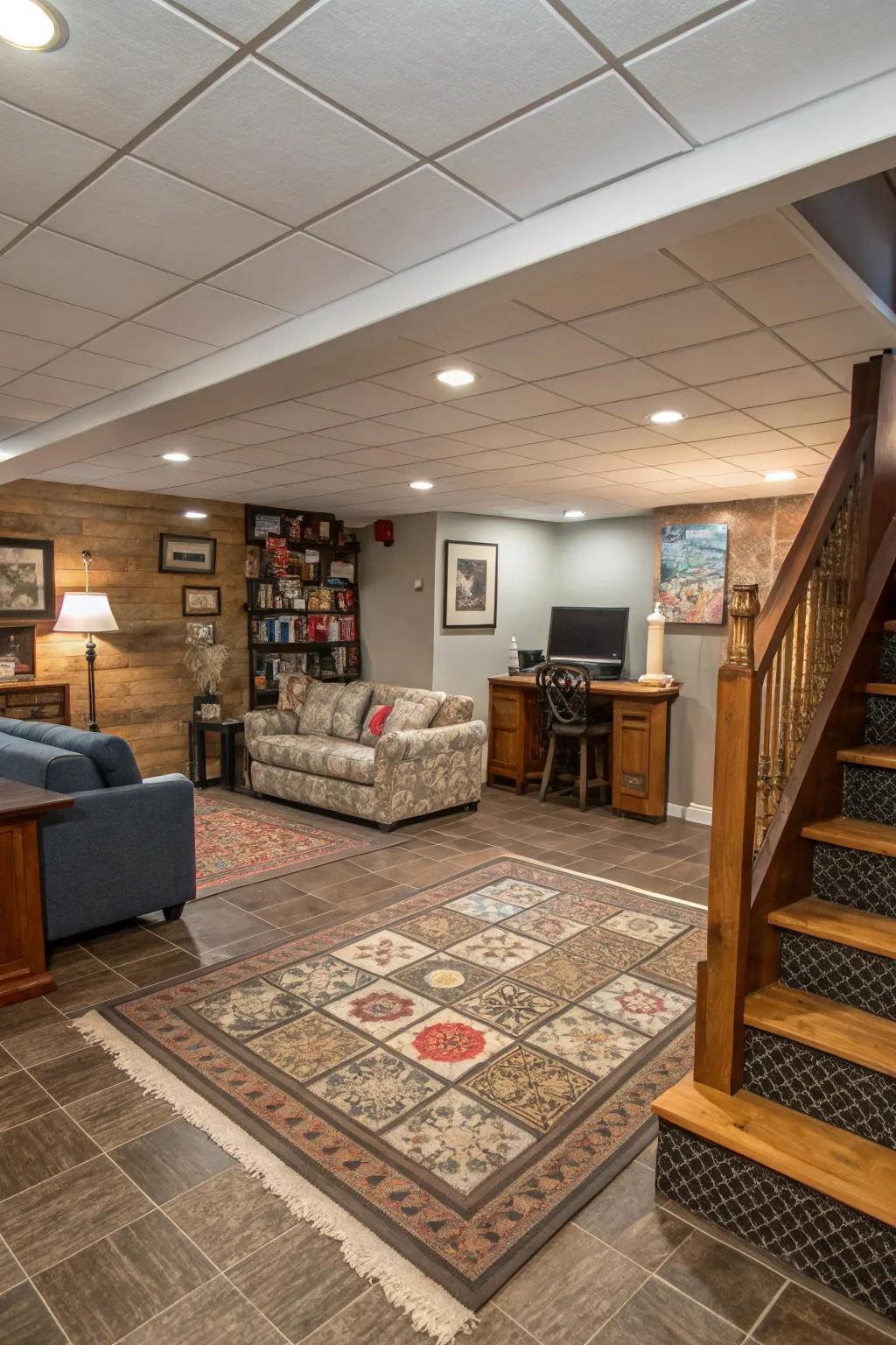 Blended materials can characterize unmistakable zones in storm cellar layouts.