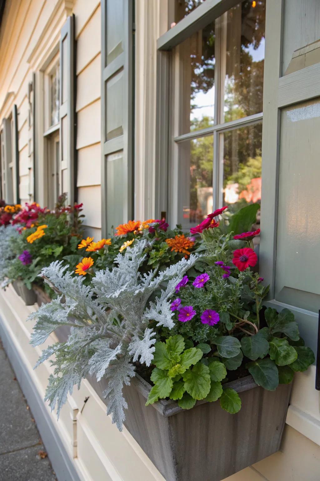 Dusty Miller adds a unique silvery touch.