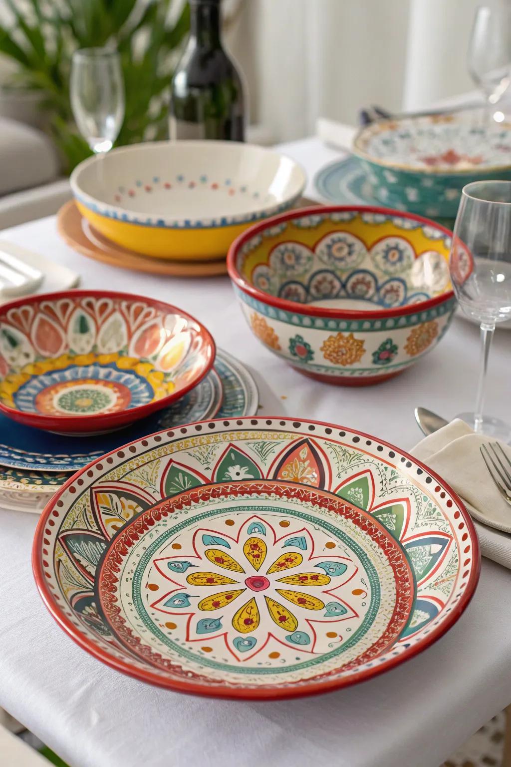 Hand-painted ceramics are both functional and artistic, perfect for any dinner table.