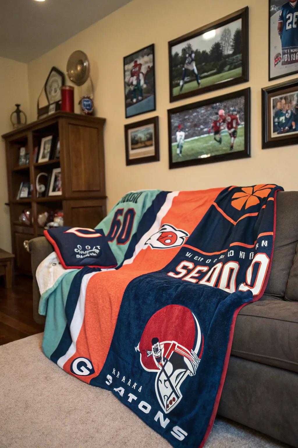 A personalized sports throw for the ultimate fan.