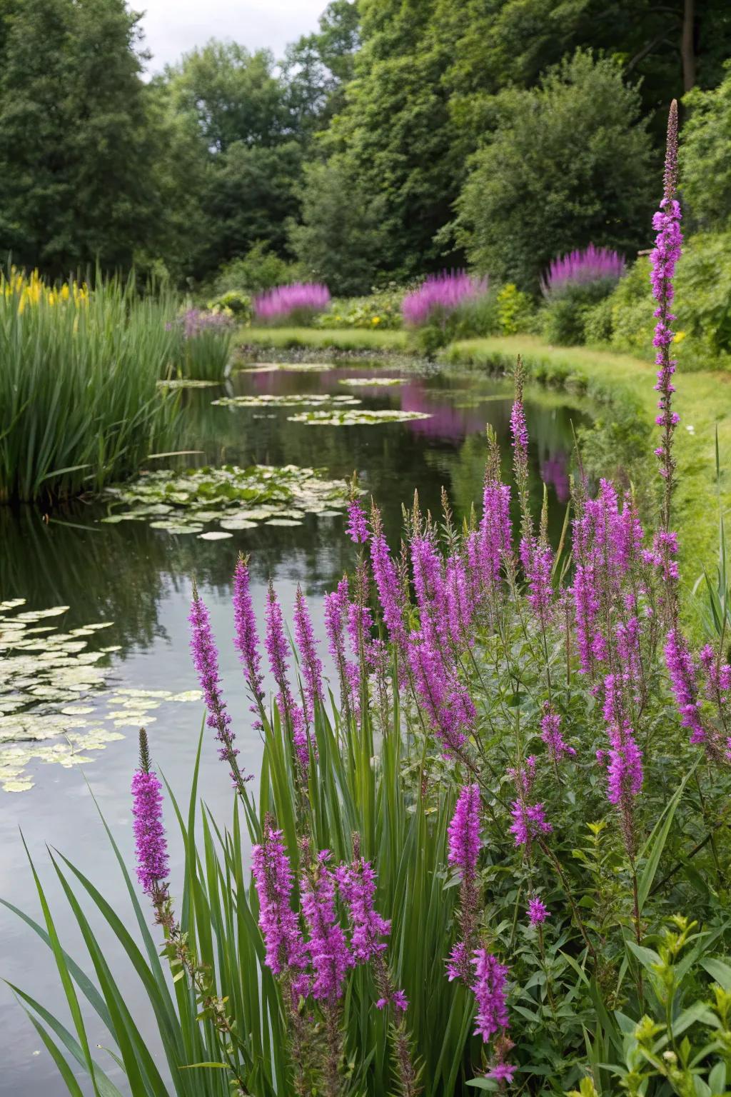 Violet thalia imparts a striking and sculptural aspect to your pond.