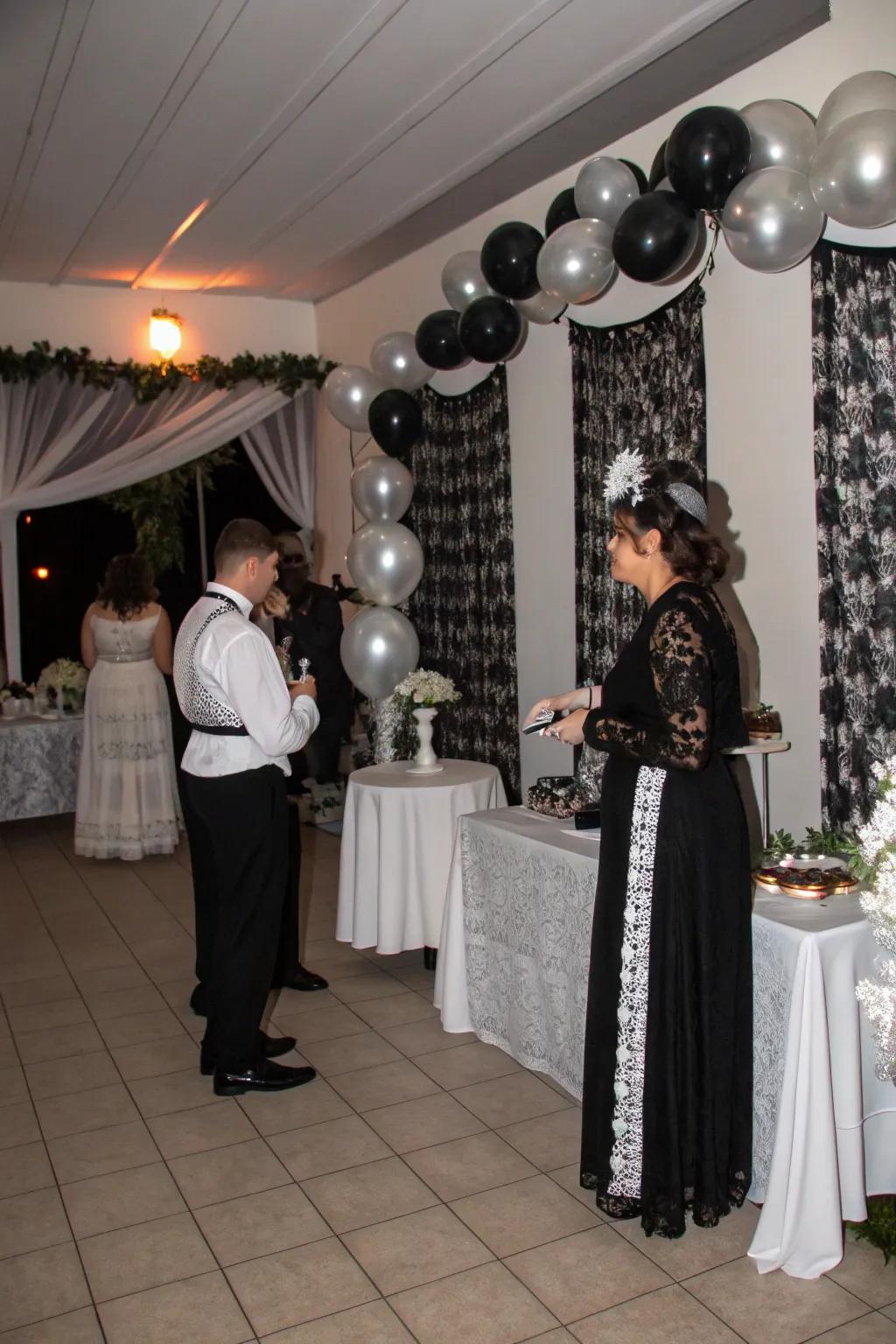 Celebrate in timeless style with a black and white theme.