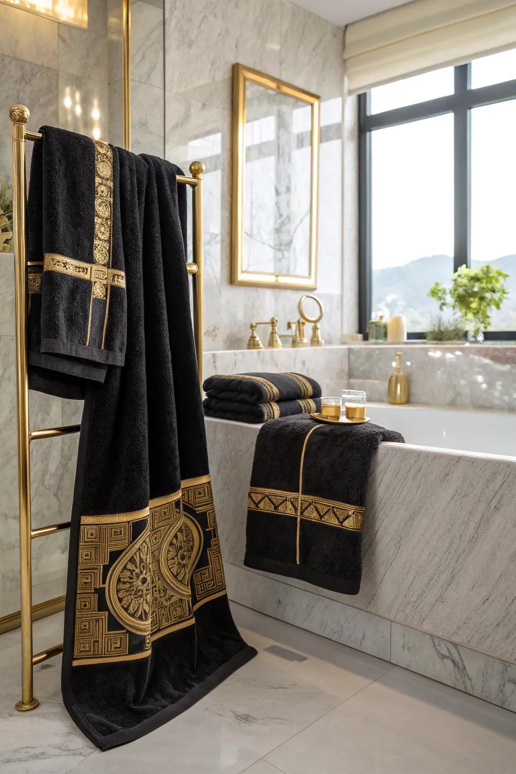 Ebony and gold towels add sophistication and comfort.