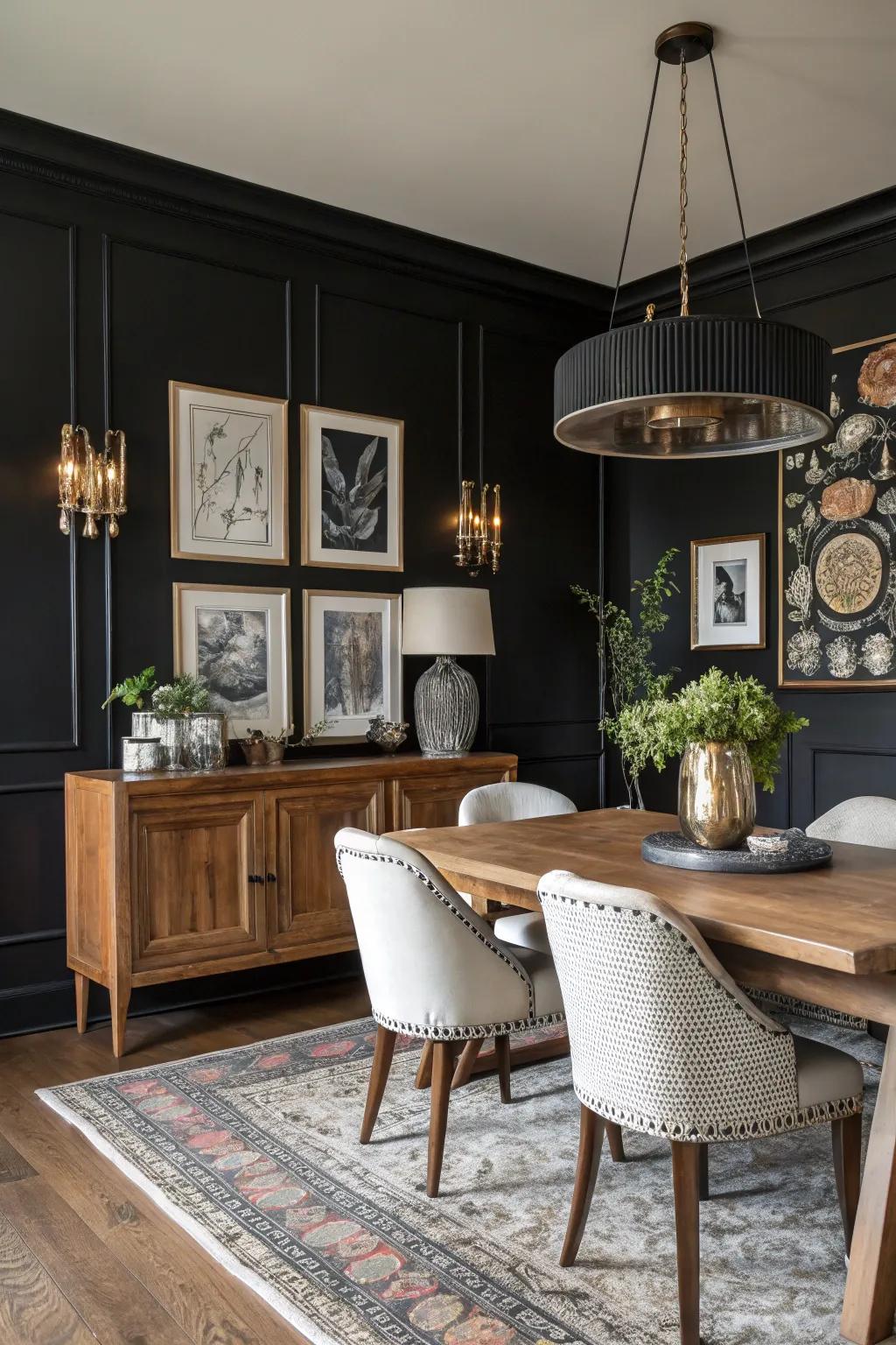 Mixed elegance with a shadowy wall.