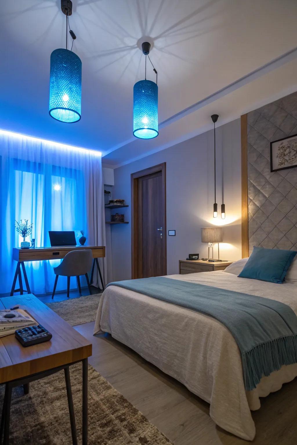 Azure lighting fixtures introduce a modern flair.