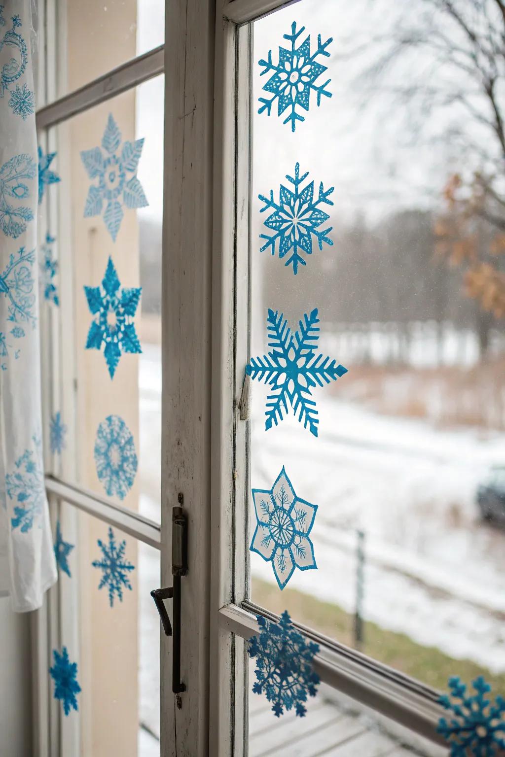 Flake decals incorporate a frosty sensation to your holiday windows.