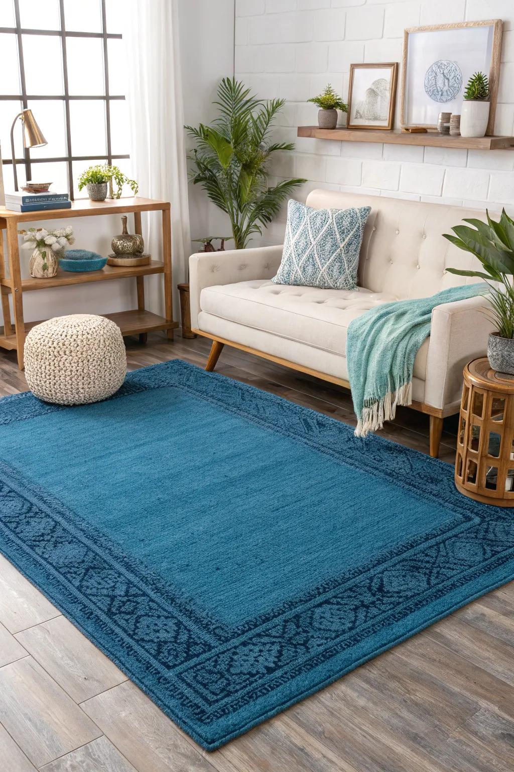 Azure highlight carpets incorporate color and help define spaces within your room.
