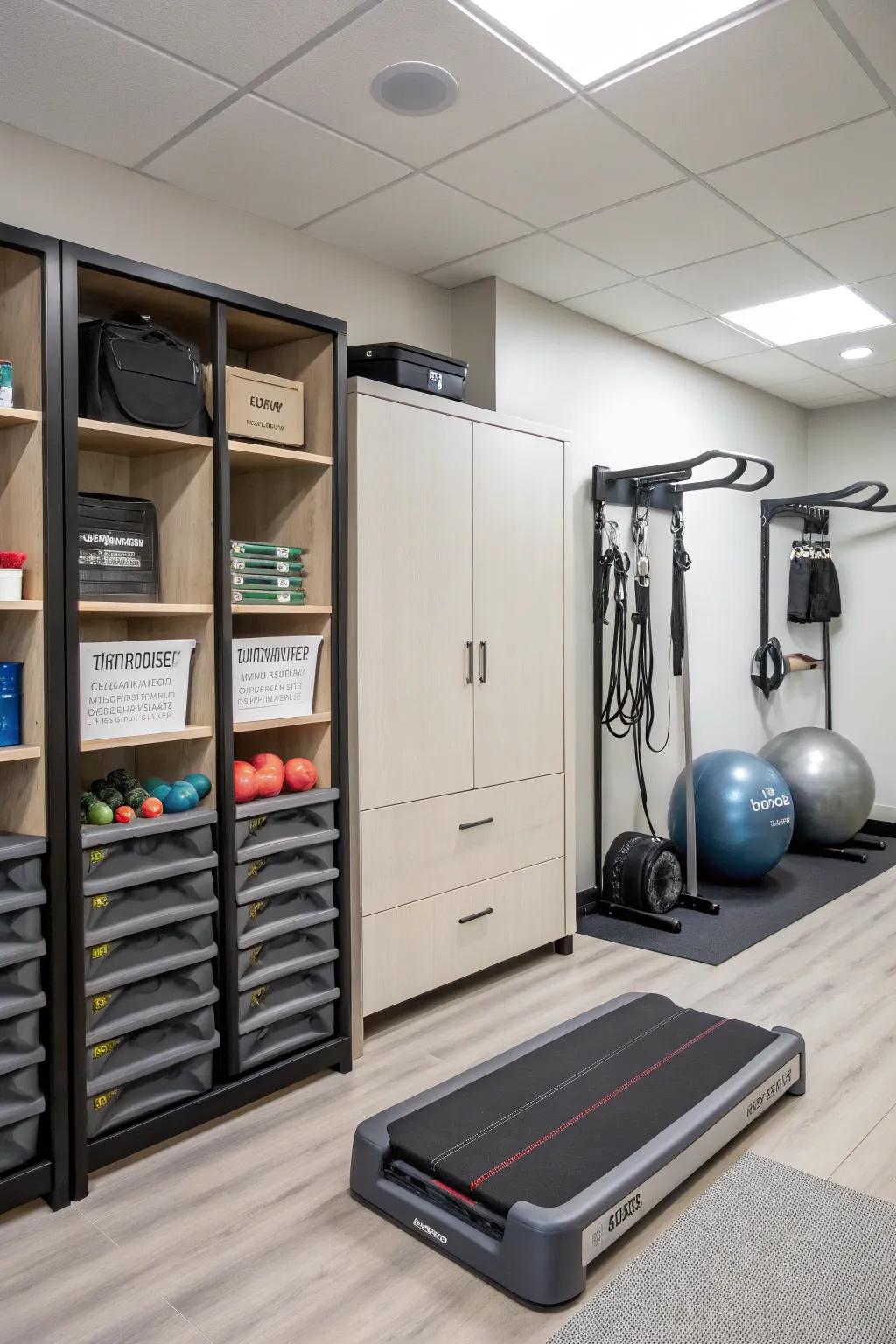 Storage keeps the room tidy.