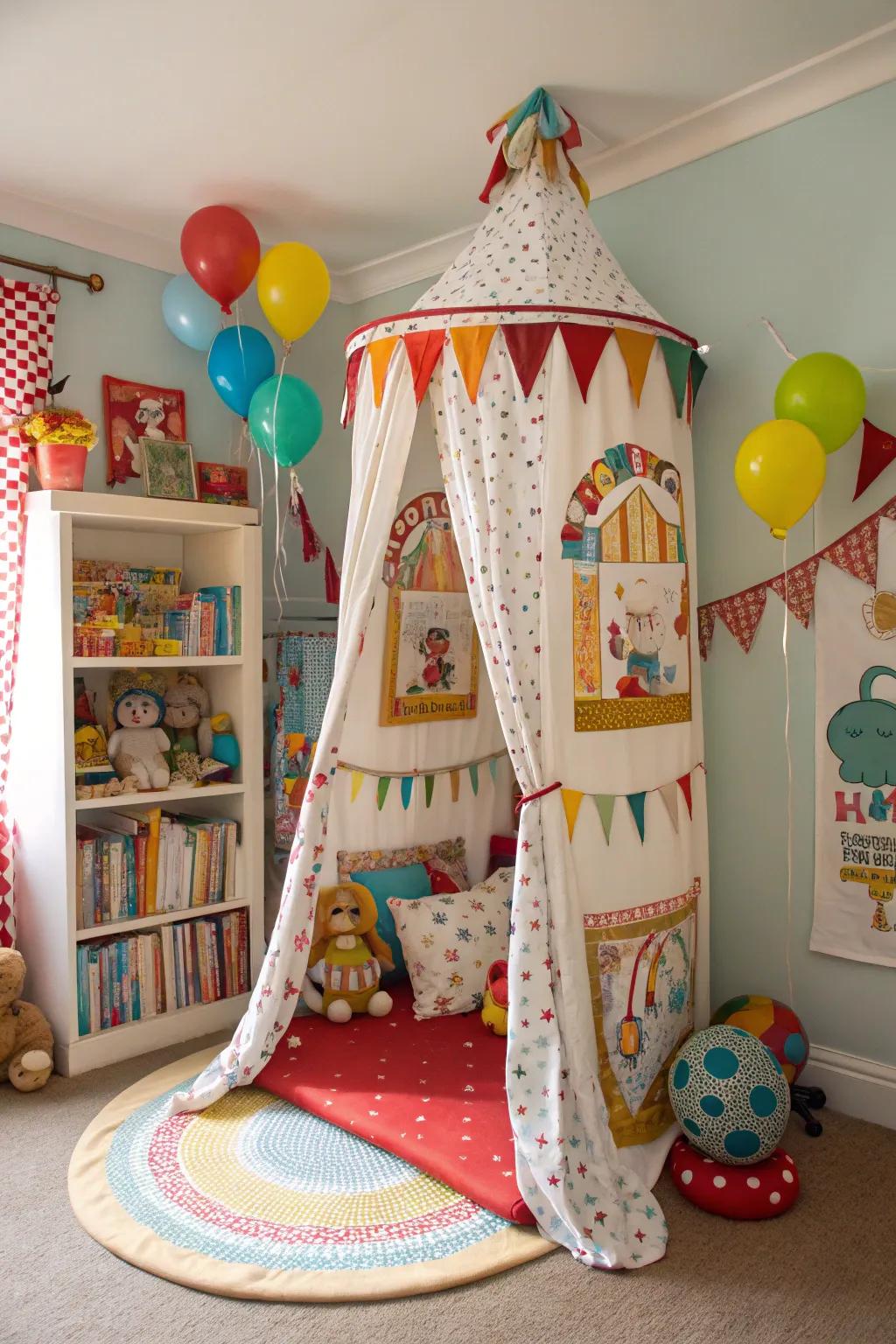 Roll up for an evening of fun with this spectacle-themed canopy bed.