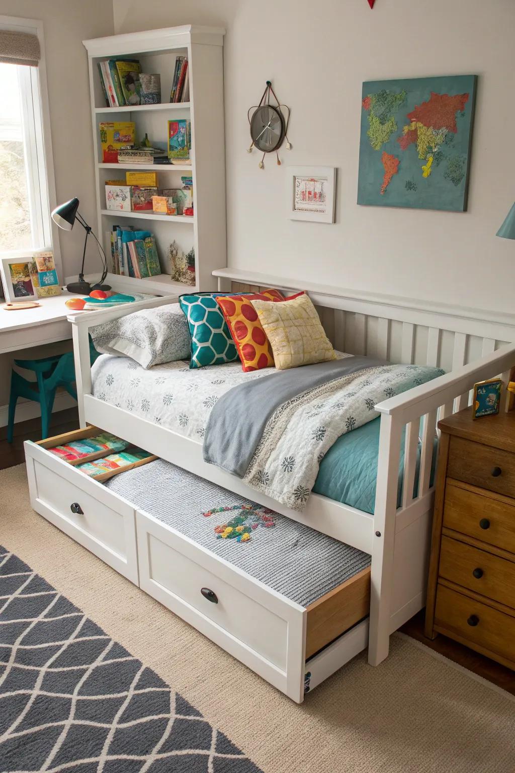 Be ready for sleepovers with a daybed that hides a trundle bed.