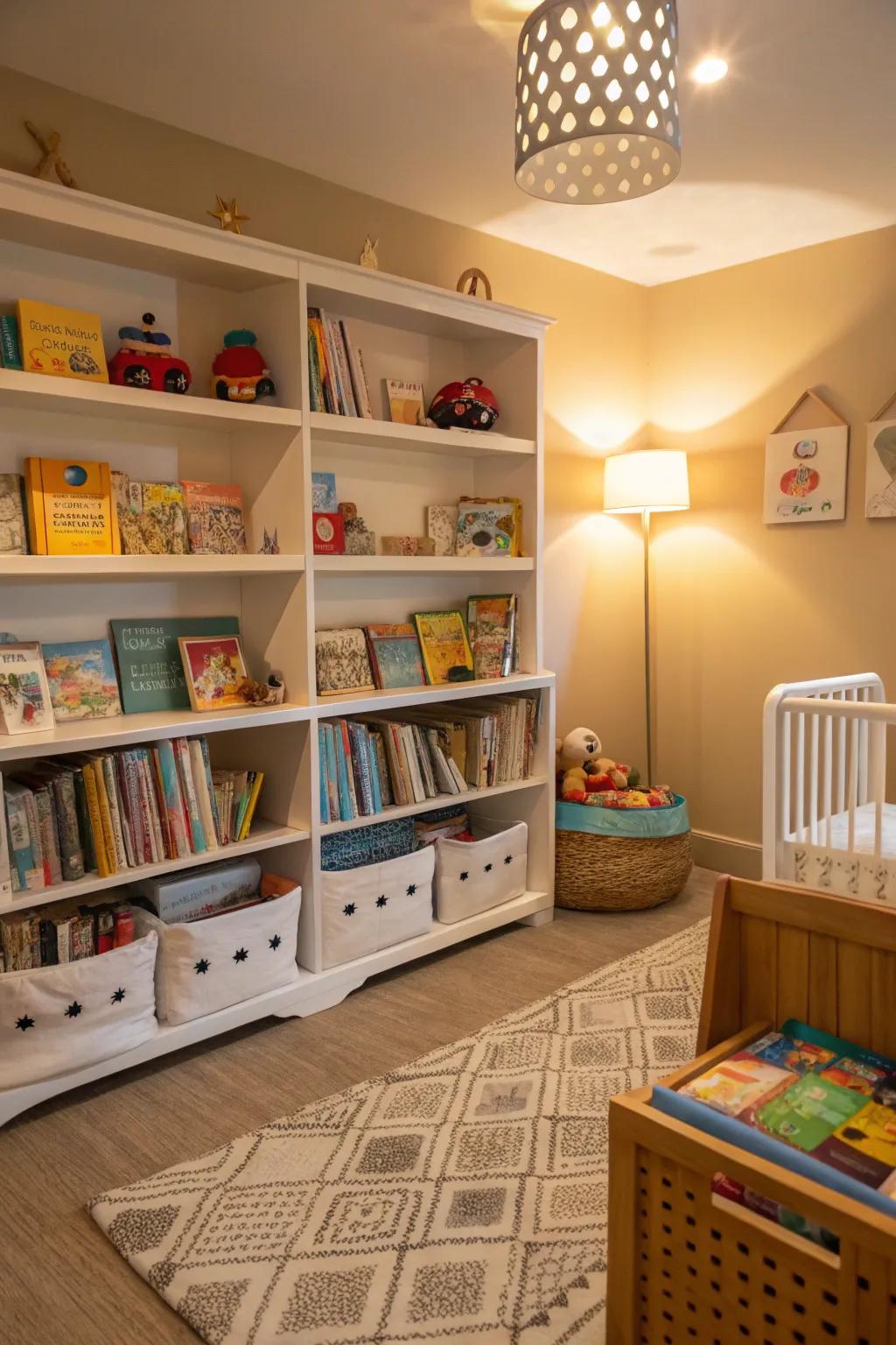 Accessible bookcases encourage exploration and contribute charm.