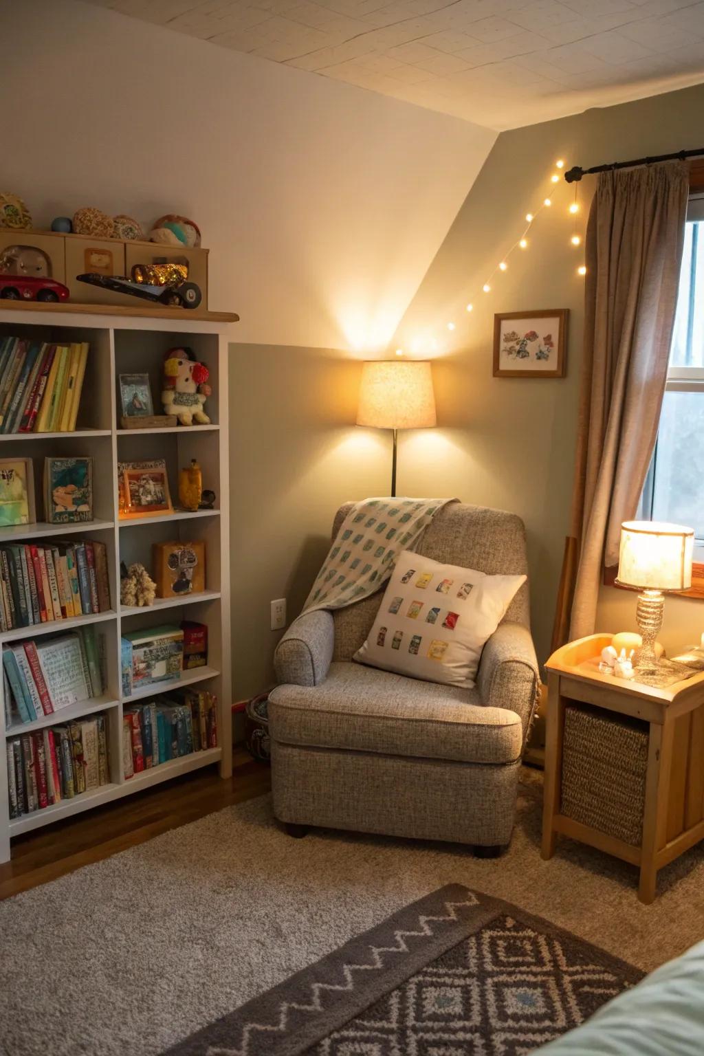 A reading nook helps them love books.
