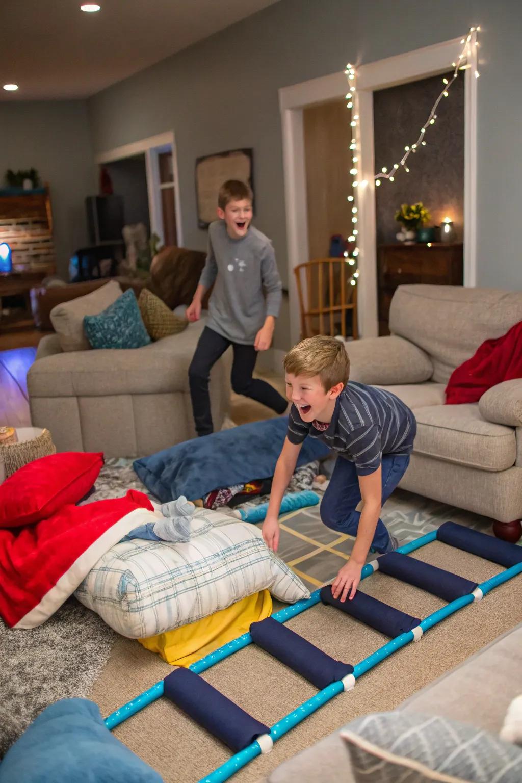 The sleepover is made more exciting and fun with a do-it-yourself obstacle course.