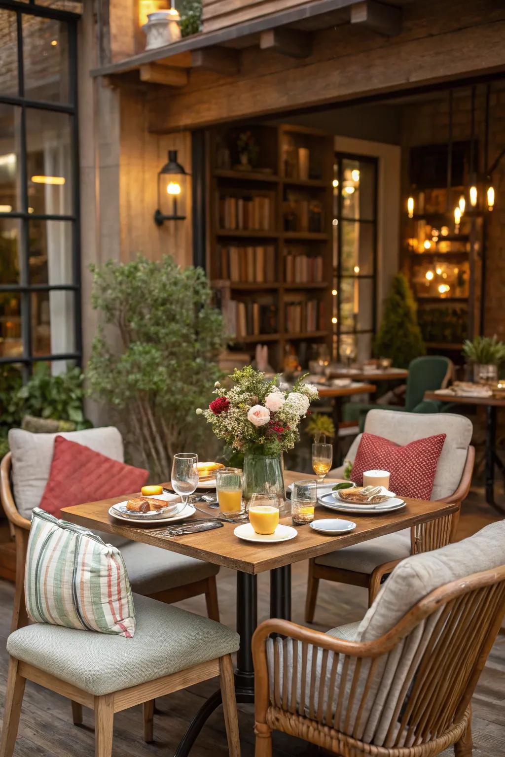 Cozy seating arrangements encourage relaxed chat.