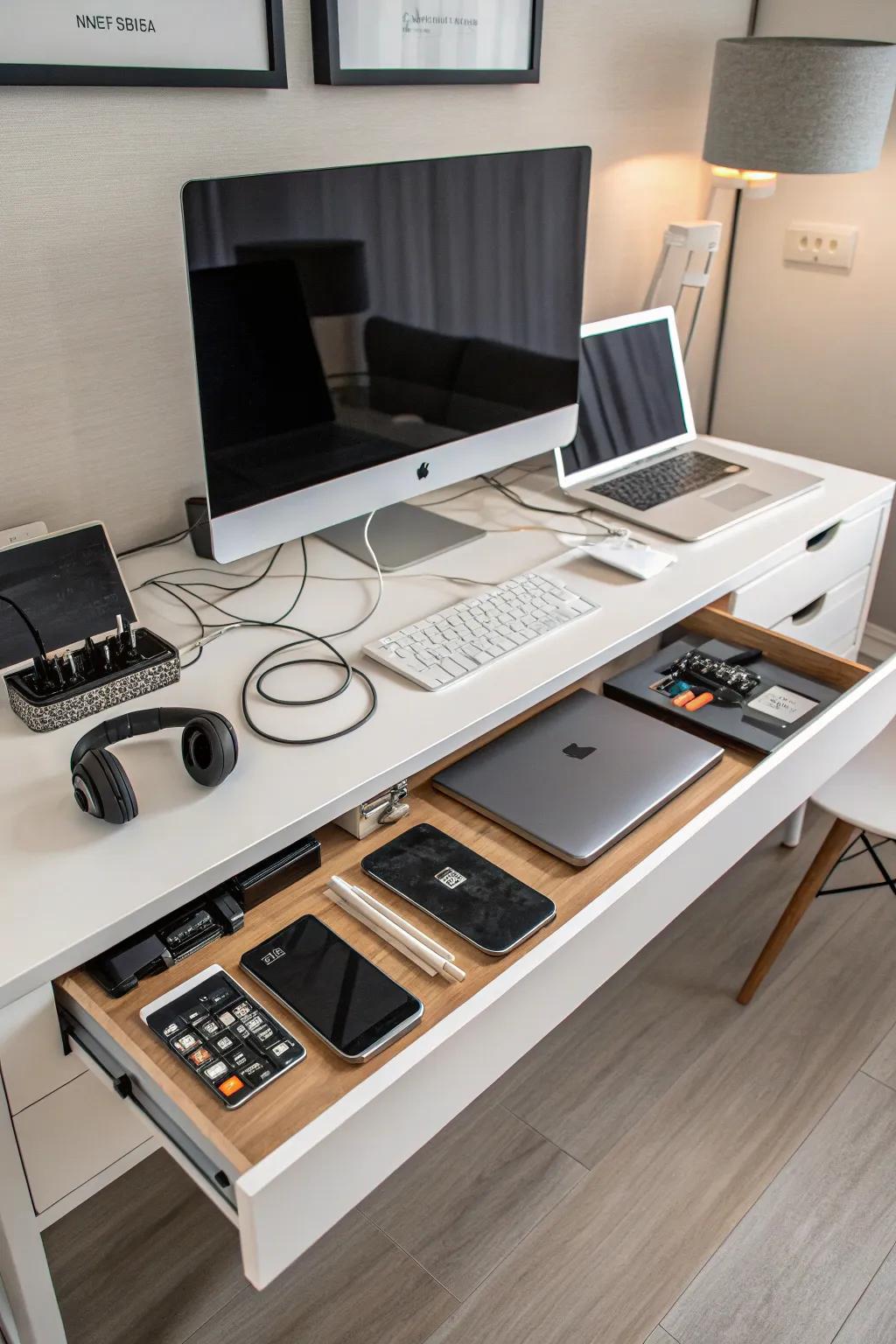A tech-friendly desk setup for a neat and good workspace.