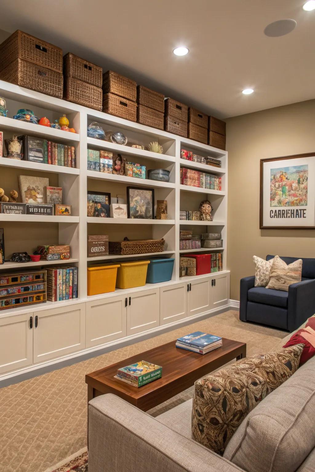 Vertical storage solutions maintain your gaming area orderly.