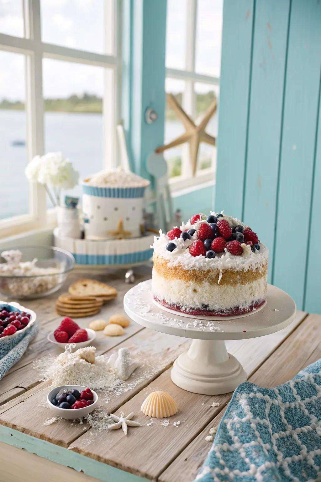 A coconut berry bliss cake that’s a tropical delight.