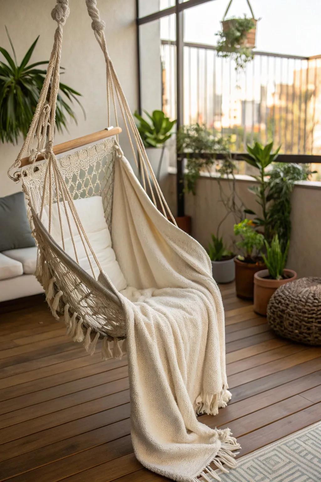 Experience gentle relaxation with a hammock chair in your calming corner.