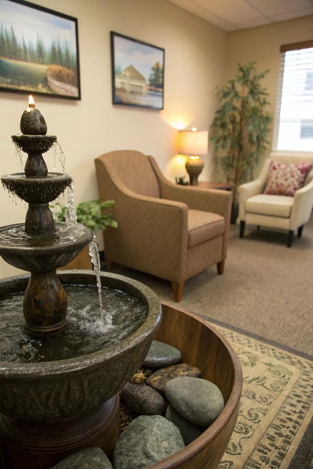 A water feature brings in relaxing sounds.