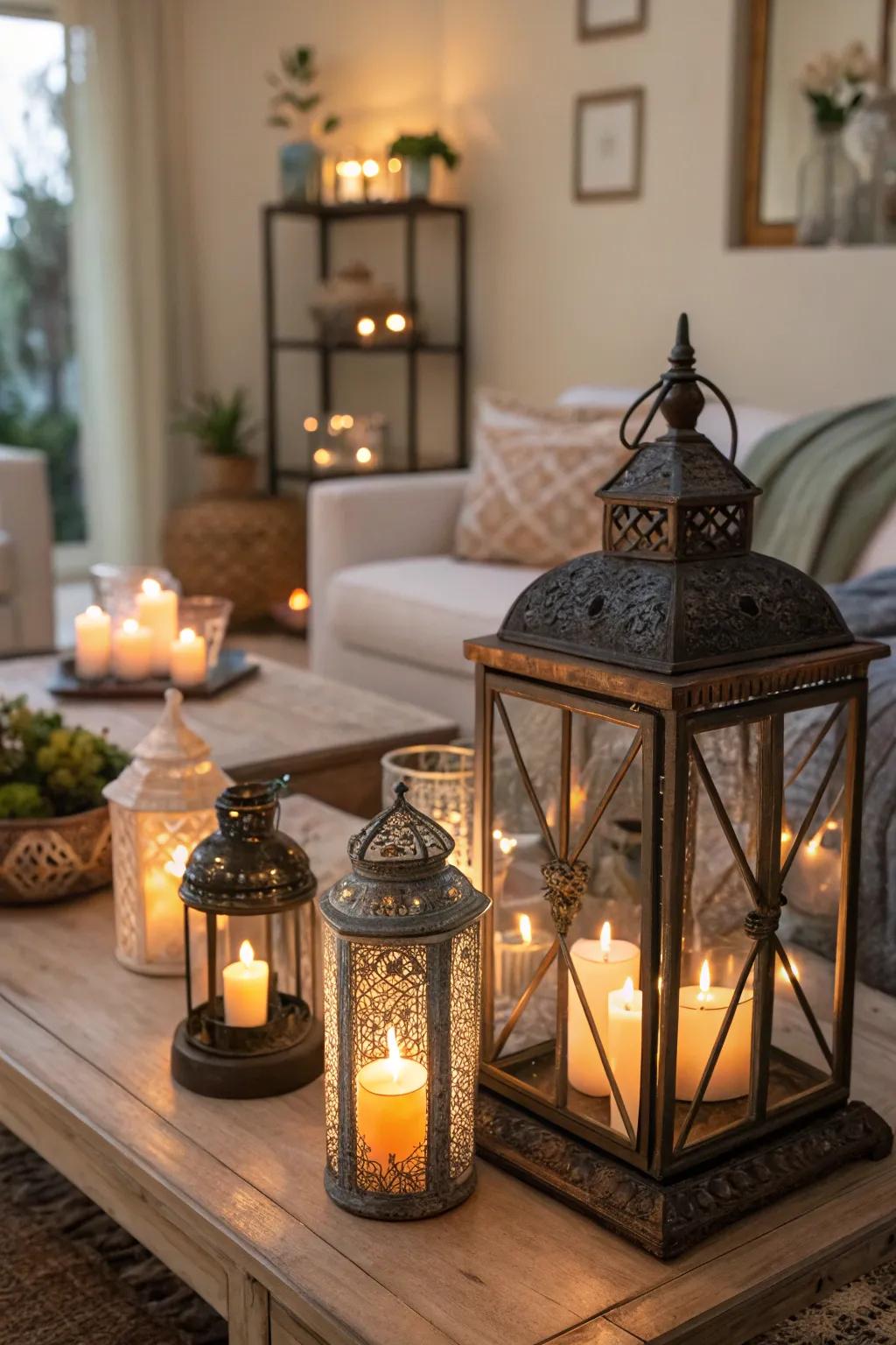 Lanterns filled with candles give any setting a cozy feel.