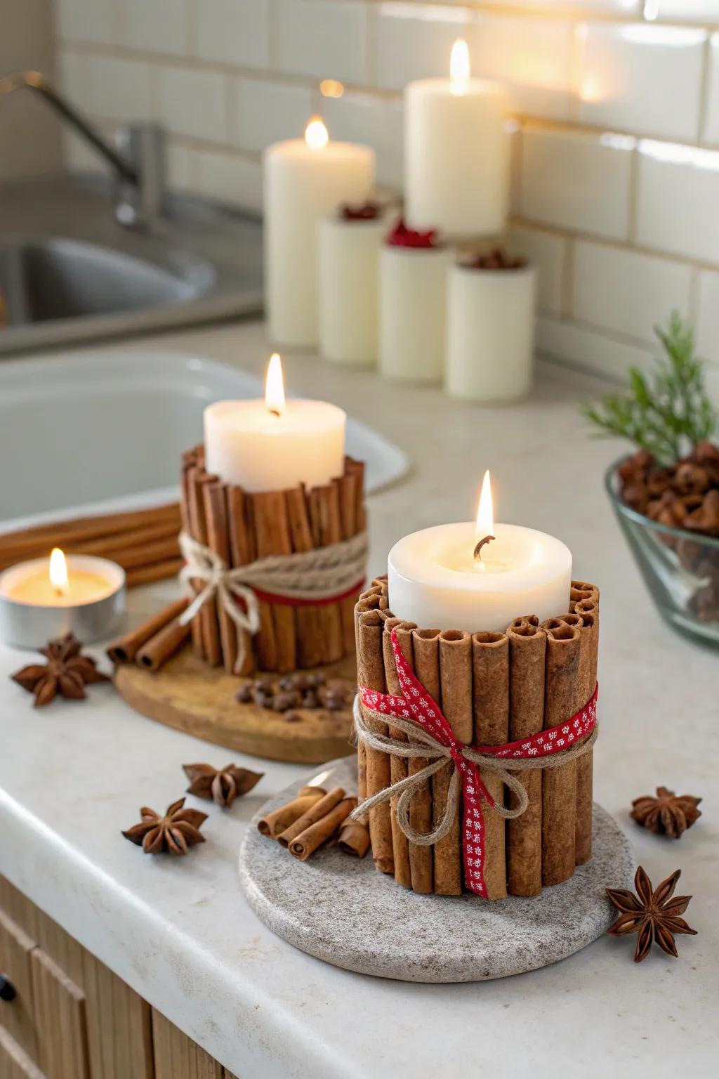 A snug aroma emanating from cassia segment-wrapped candles.
