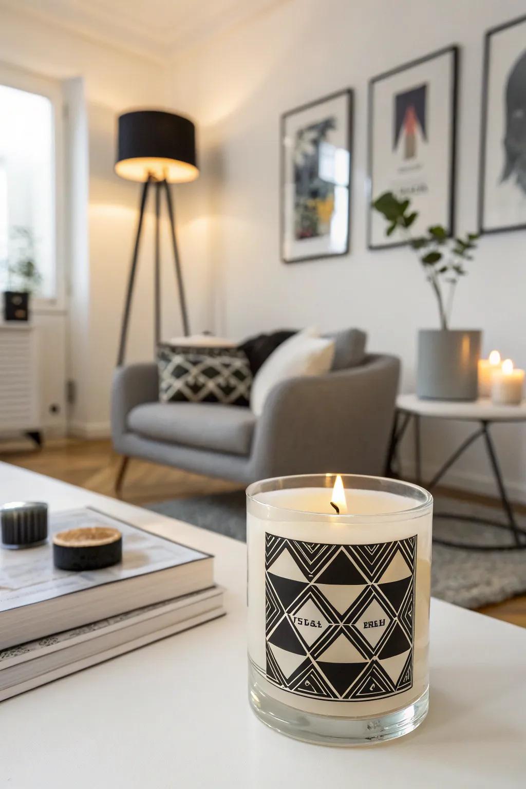 Geometric candle labels for a contemporary, artistic flair.