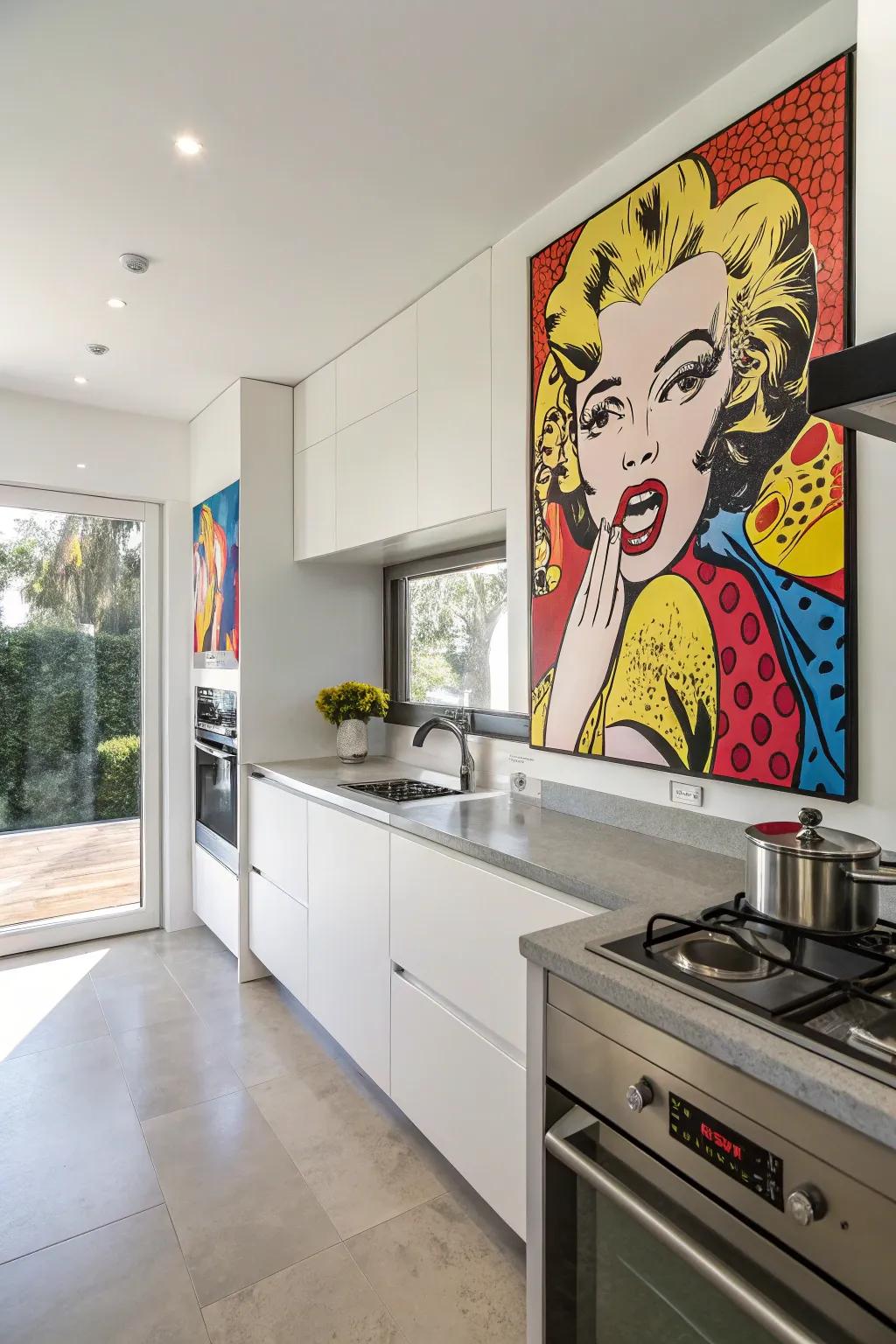 Pop art canvas in a modern kitchen