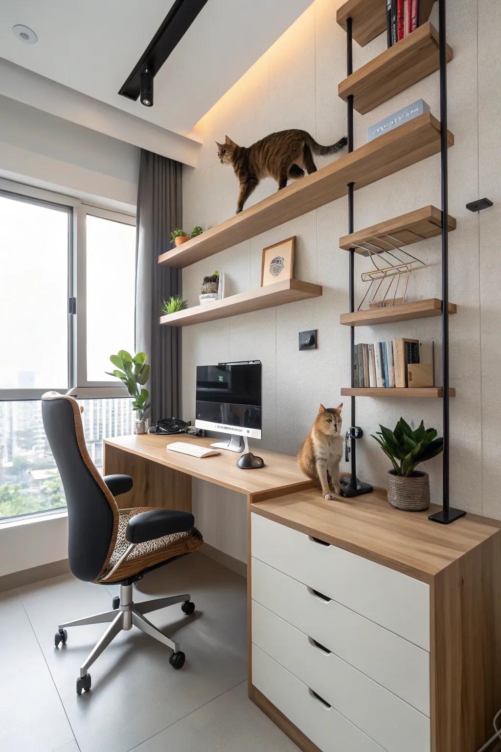 Floating levels offer vertical fun without occupying floor space.