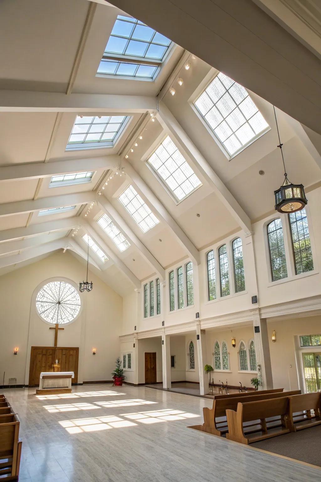 Skylights elevate the openness and luminosity of the area.